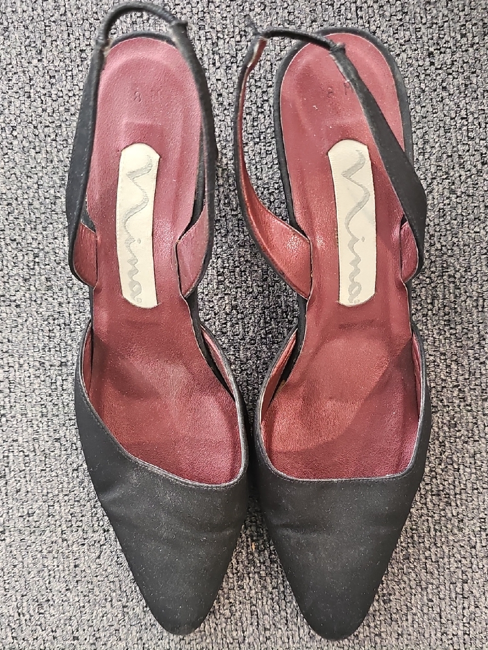 Vintage NINA Women's Black Slingback Pointed-Toe Mules Made In SPAIN